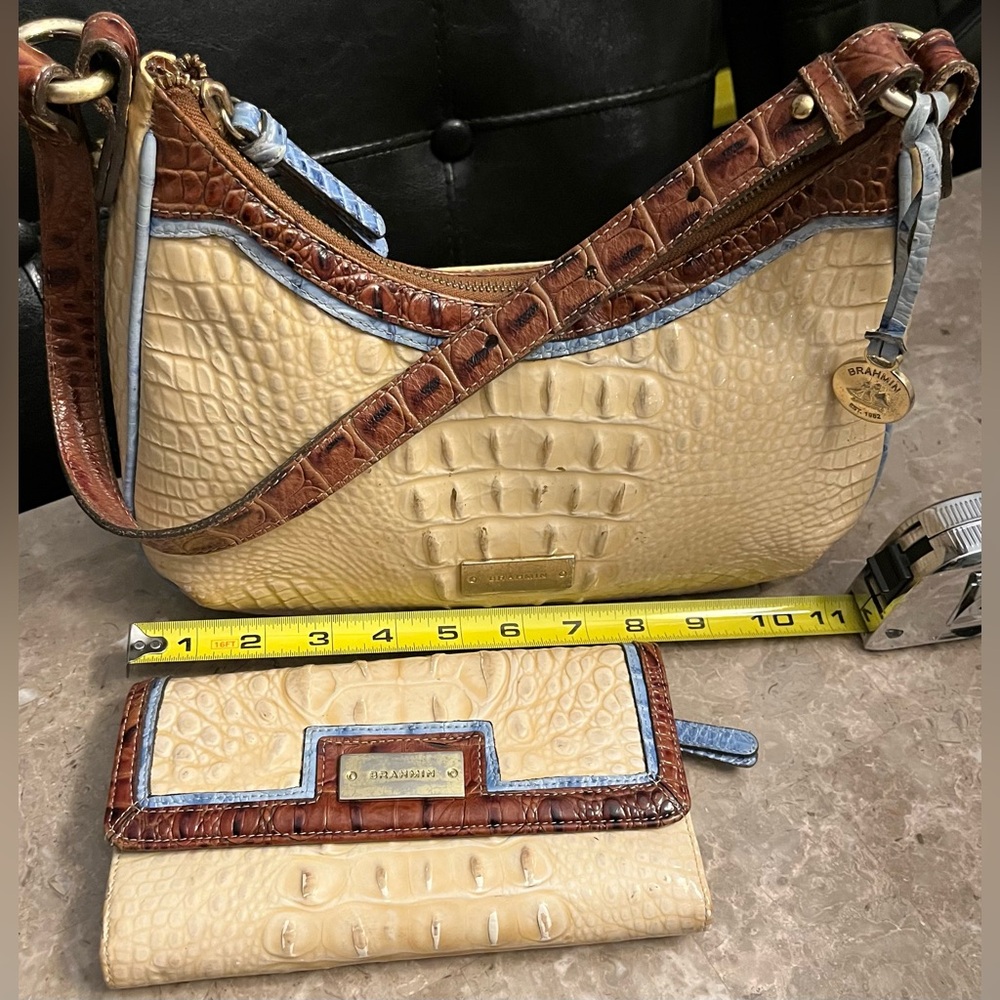 Brahmin Tan and Brown Croc-Embossed Shoulder Bag